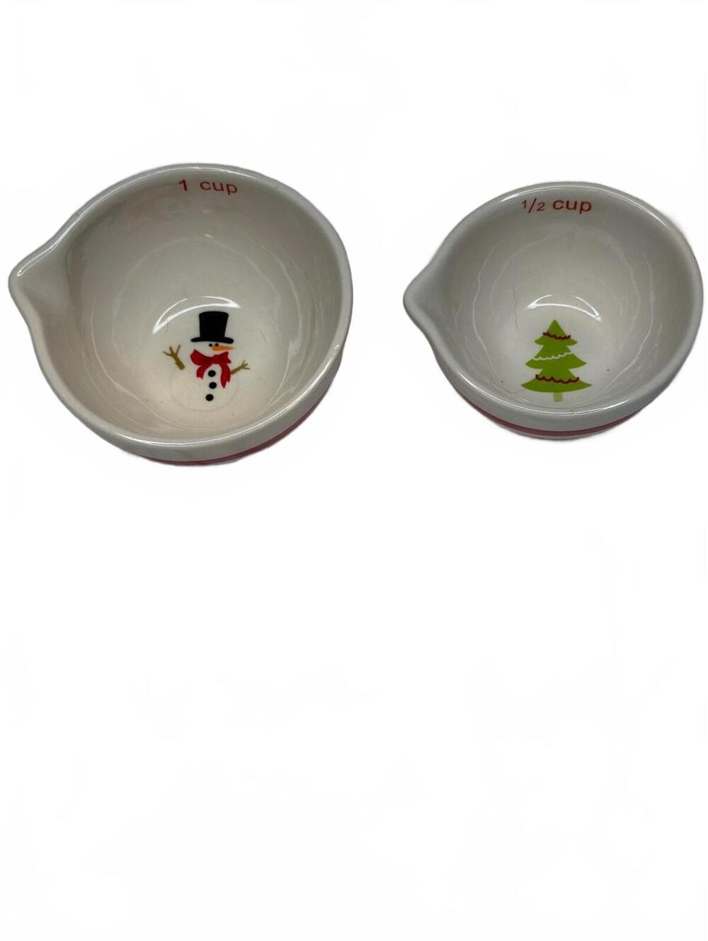 Set 1 Cup Snowman 1/2 Cup Tree Peppermint Stripe
